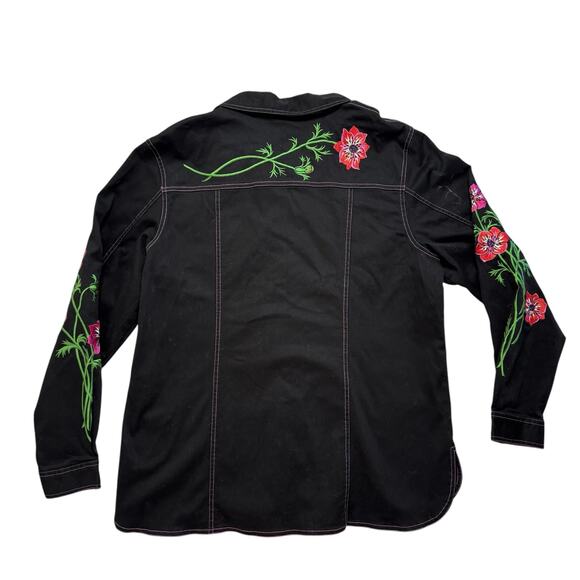 Vintage BOB MACKIE Western Floral Embroidered Black Shirt Jacket Size Large - Picture 5 of 10